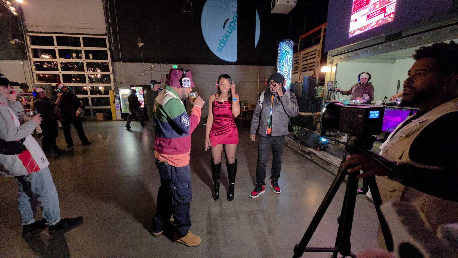 Smoking Santa at an event being filmed