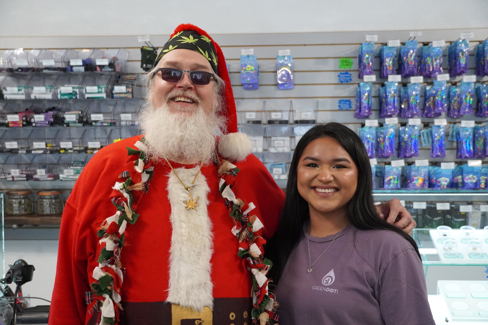 Smoking Santa with a staff member at a Colorado dispensary